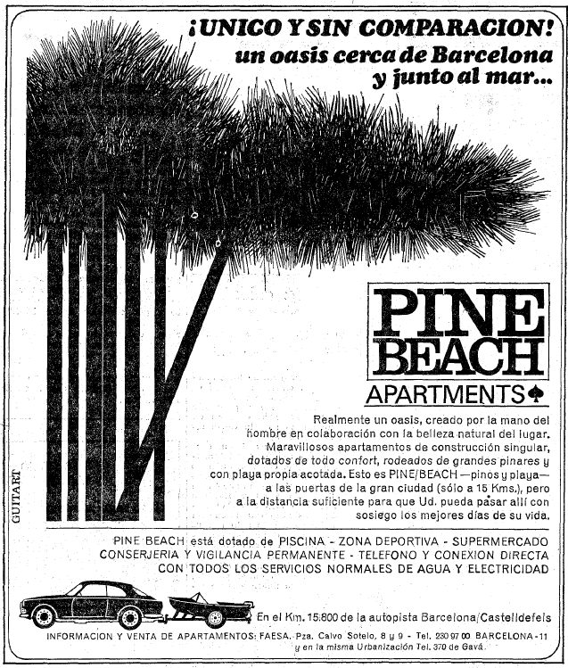 Anuncio de Pine Beach de Gav� Mar publicado en el diario La Vanguardia el 8 de Octubre de 1966 parecido al publicado el anterior mes de junio
